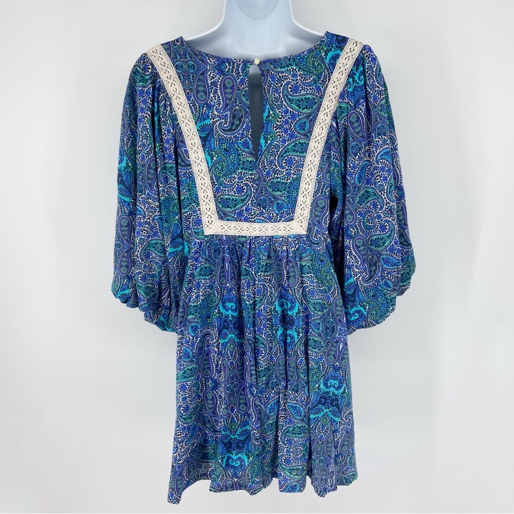 Anthropologie Lissa Boho Crochet Lace Detail Paisley Print Puff Sleeve Romper XS - Picture 11 of 16